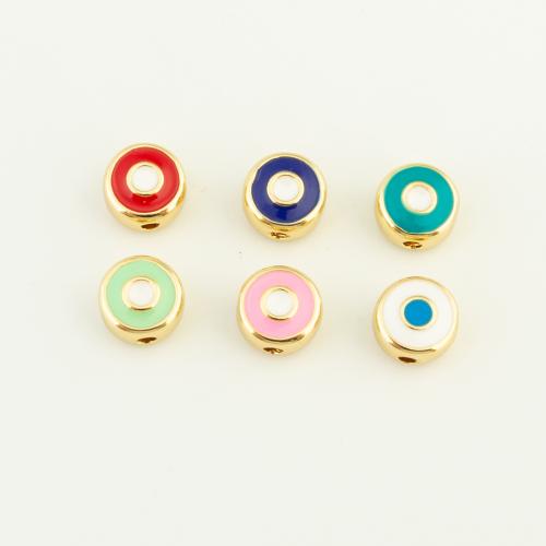 Perles bijoux en laiton, Rond, Placage de couleur d'or, DIY & émail, plus de couleurs à choisir, protéger l'environnement, sans nickel, plomb et cadmium, 7x7x4mm, Vendu par PC