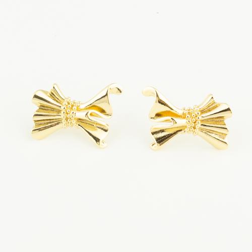 Brass Stud Earring Bowknot plated for woman nickel lead & cadmium free Sold By Pair