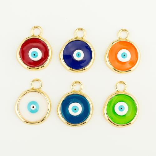 Colgantes ojo malvado, metal, Esférico, chapado en color dorado, Bricolaje & patrón de malvado de ojo & esmalte, más colores para la opción, libre de níquel, plomo & cadmio, 28x22x4mm, Vendido por UD