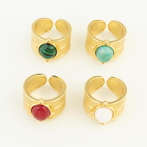 Messing ringen, met Natuursteen, gold plated, Verstelbare & voor vrouw, meer kleuren voor de keuze, nikkel, lood en cadmium vrij, 23x19x16mm, Verkocht door PC