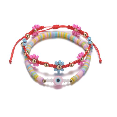 Fashion Jewelry Anklet Polymer Clay with Seedbead & Nylon Cord 2 pieces mixed colors Sold By Set