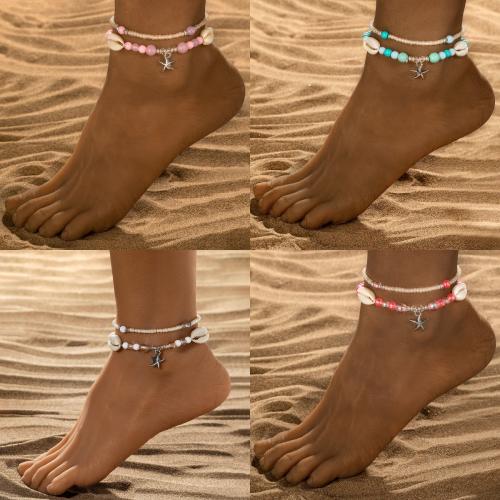 Fashion Jewelry Anklet, Seedbead, avec résine & alliage de zinc, 2 pièces & bijoux de mode, plus de couleurs à choisir, Vendu par fixé