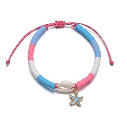 Fashion Jewelry Anklet Polymer Clay with Nylon Cord & Shell & Zinc Alloy multi-colored Sold By PC