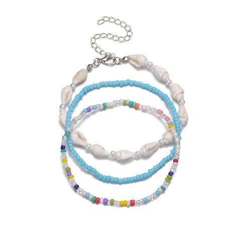 Mode sieraden enkelband, Seedbead, met Schelp, drie stuks, gemengde kleuren, Verkocht door Stel