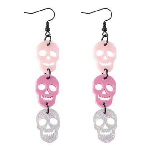 Acrylic Drop Earring with Zinc Alloy Skull printing Halloween Design & for woman & hollow mixed colors Sold By Pair