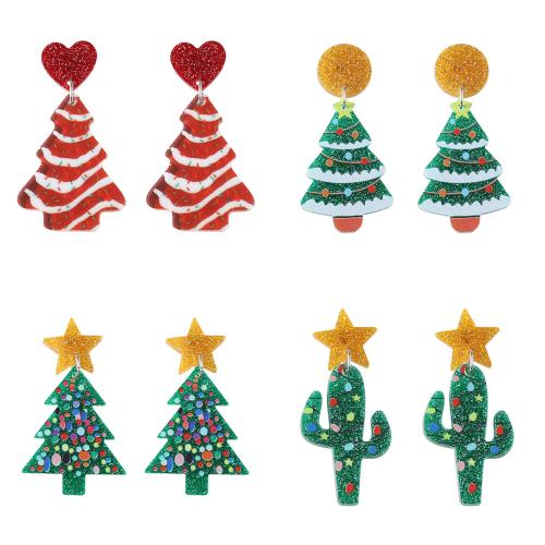 Christmas Earrings Acrylic printing Christmas Design & for woman Sold By Pair