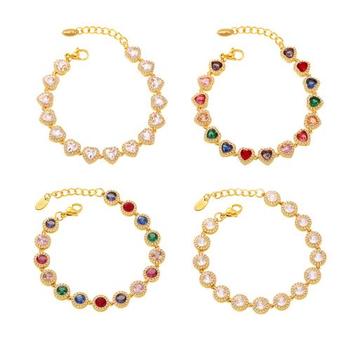 Pulseira de aço titânio, Partículas de aço, with zircone em forma de cubo, with 3cm extender chain, banhado, joias de moda & Vario tipos a sua escolha & para mulher, Mais cores pare escolha, comprimento Aprox 15 mm, vendido por PC