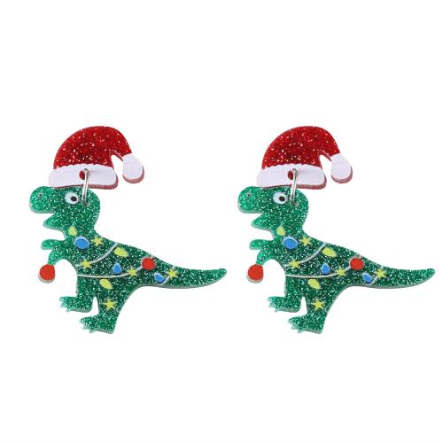 Christmas Earrings Acrylic Dinosaur printing Christmas Design & for woman & double-sided Sold By Pair