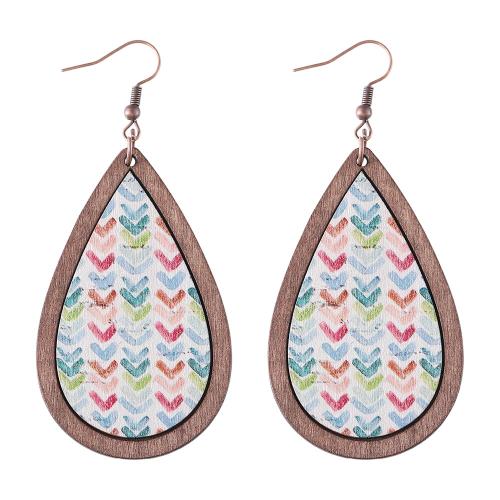 Wood Earring with Zinc Alloy Teardrop printing & for woman & double-sided Sold By Pair