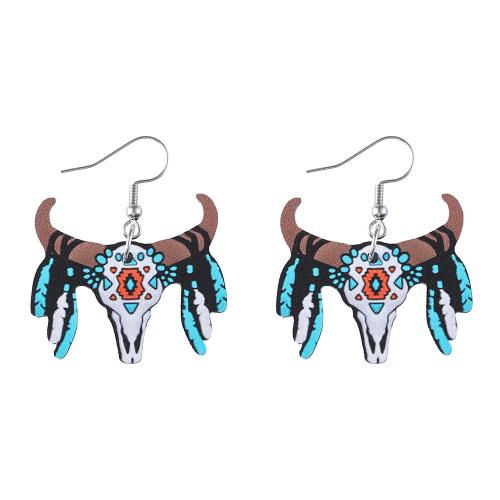 Wood Earring with Zinc Alloy printing fashion jewelry & for woman & double-sided Sold By Pair