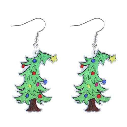 Christmas Earrings Acrylic with Zinc Alloy Christmas Tree printing Christmas Design & fashion jewelry & for woman Sold By Pair