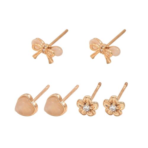 Brass Stud Earring plated three pieces & for woman & with rhinestone Sold By Set