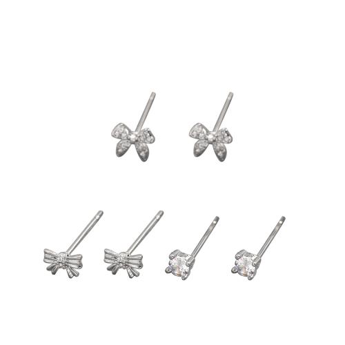 Cubic Zirconia Micro Pave Brass Earring three pieces & micro pave cubic zirconia & for woman Sold By Set