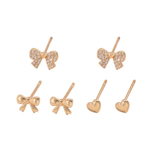 Cubic Zirconia Micro Pave Brass Earring three pieces & micro pave cubic zirconia & for woman golden Sold By Set