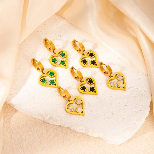 Titanium Steel  Earring Heart gold color plated fashion jewelry & for woman & hollow Sold By Pair