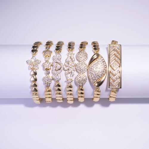 Cubic Zirconia Micro Pave Brass Bracelet plated & micro pave cubic zirconia & for woman gold Sold By PC