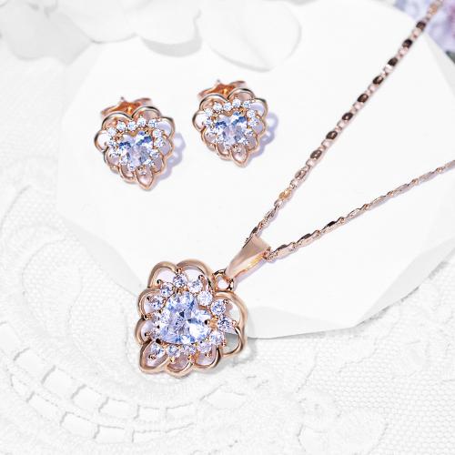 Cubic Zirconia Micro Pave Brass Jewelry Sets Stud Earring & necklace plated micro pave cubic zirconia & for woman Sold By Set