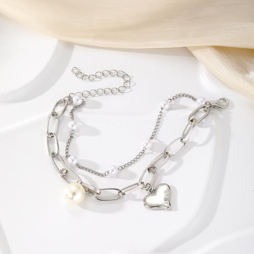 Zinc Alloy Bracelet with Plastic Pearl fashion jewelry & for woman silver color Sold By PC