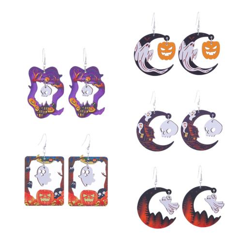 New Hot Halloween Jewelry and Decor Zinc Alloy with Wood printing Halloween Jewelry Gift & for woman Sold By Pair