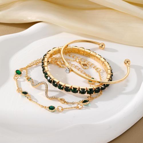 Zinc Alloy Bracelet plated 4 pieces & for woman & with rhinestone golden Sold By PC