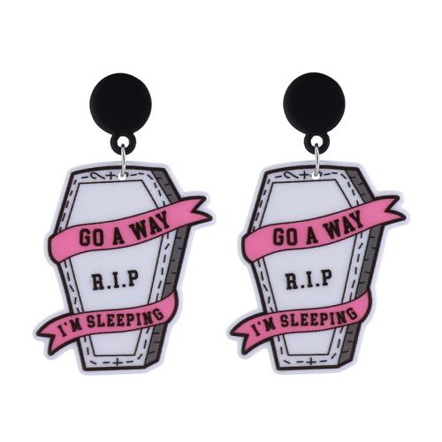 Zinc Alloy Stud Earring with Acrylic printing Halloween Jewelry Gift & for woman Sold By Pair