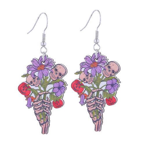 Zinc Alloy Drop Earring with Wood printing Halloween Jewelry Gift & for woman Sold By Pair