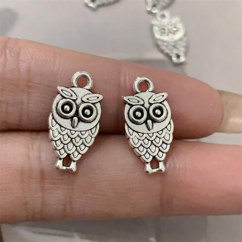 Zinc Alloy Animal Pendants Owl antique silver color plated DIY Sold By Bag