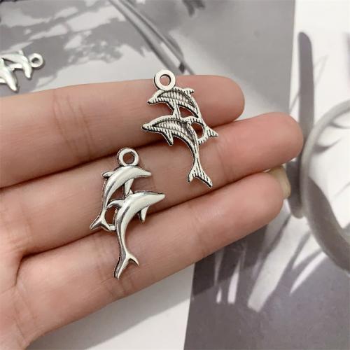 Zinc Alloy Animal Pendler, Dolphin, antik sølv farve forgyldt, du kan DIY, 18x28mm, 100pc'er/Bag, Solgt af Bag