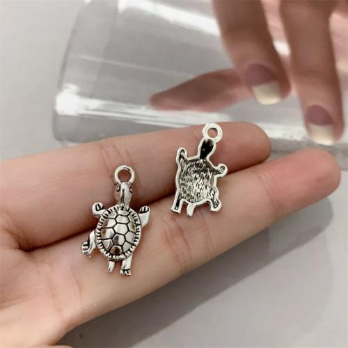 Cink ötvözet Animal Medálok, Teknősbéka, antik ezüst színű bevonattal, DIY, 12x22mm, 100PC-k/Bag, Által értékesített Bag