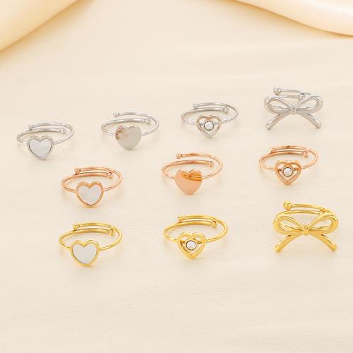 Rhinestone Stainless Steel Finger Ring 304 Stainless Steel with Shell Vacuum Ion Plating Adjustable & for woman & with rhinestone Sold By PC