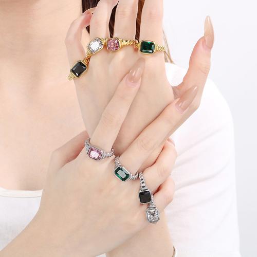 Stainless Steel Finger Ring 304 Stainless Steel with Glass Vacuum Ion Plating  & for woman Sold By PC