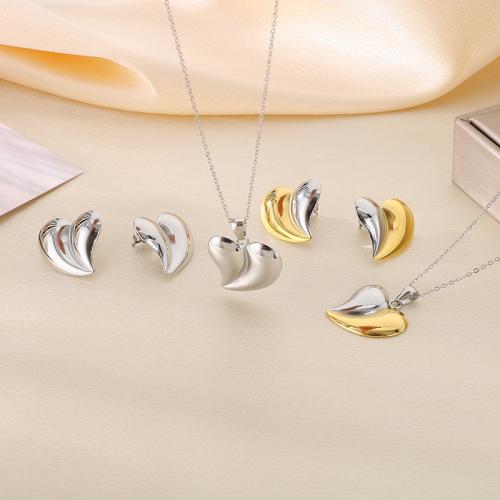 Fashion Stainless Steel Jewelry Sets Stud Earring & necklace 304 Stainless Steel Vacuum Ion Plating & for woman Sold By PC