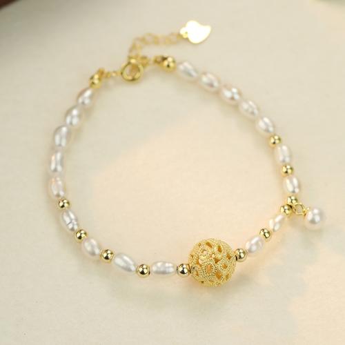 925 Sterling Silver Bracelet with Freshwater Pearl with 1.6inch extender chain matte gold color plated vintage & for woman Length Approx 6.5 Inch Sold By PC