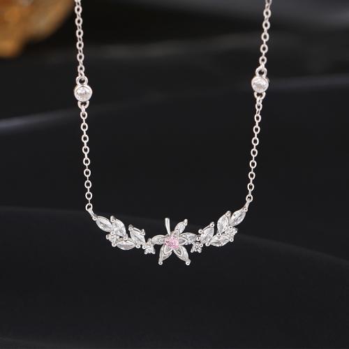 925 de prata esterlina colar, with 2inch extender chain, Maple Leaf, platinado, cadeia oval & micro pavimento em zircônia cúbica & para mulher, comprimento Aprox 15.7 inchaltura, vendido por PC