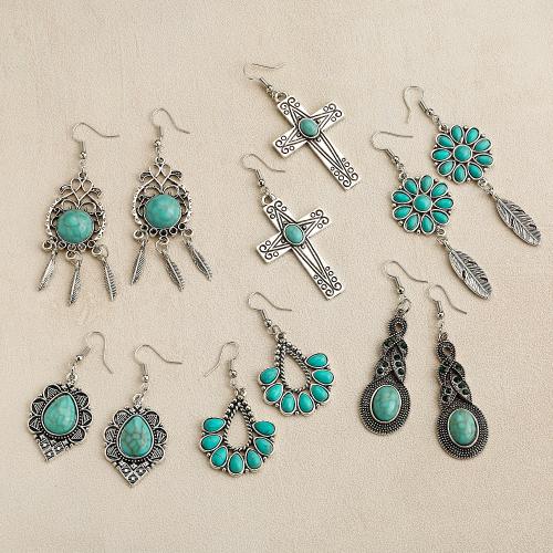 Zinc Alloy Drop Earrings with turquoise fashion jewelry & for woman 55mm Sold By Bag