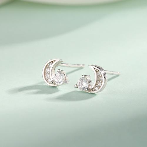 925 Sterling Silver Stud Earrings fashion jewelry & for woman & with rhinestone Sold By Pair