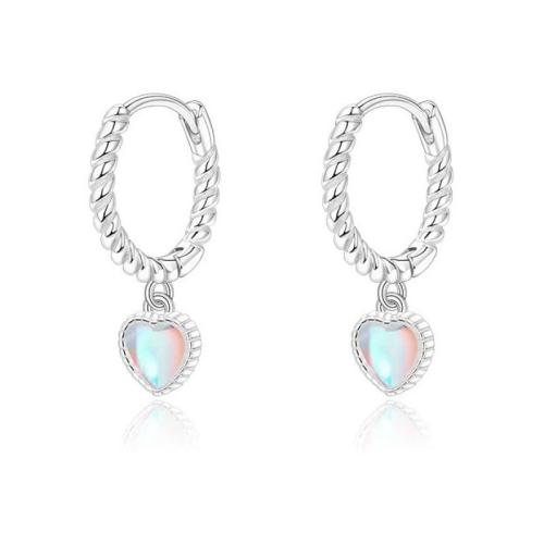 925 sterline d'argento orecchino a sostegno, with Moonstone, Cuore, gioielli di moda & per la donna, 9x5.30mm, Venduto da coppia