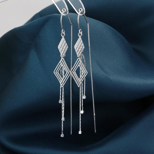 925 Sterling Silver Thread Through Earrings fashion jewelry & for woman Sold By Pair