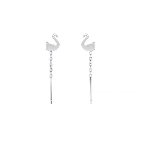 925 Sterling Silver Thread Through Earrings Swan fashion jewelry & for woman 25mm Sold By Pair