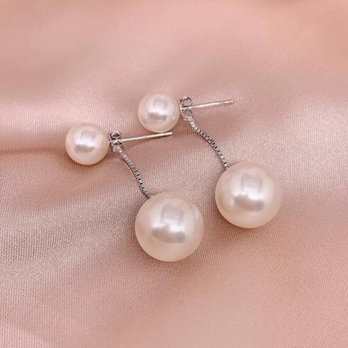 Pendiente de la joyería de plata esterlina, Plata de ley 925, con Shell Pearl, para mujer, 14mm, Vendido por Par