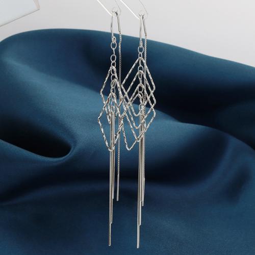 925 Sterling Silver Snáithe Trí Earrings, jewelry faisin & do bhean, 13x95mm, Díolta De réir Péire