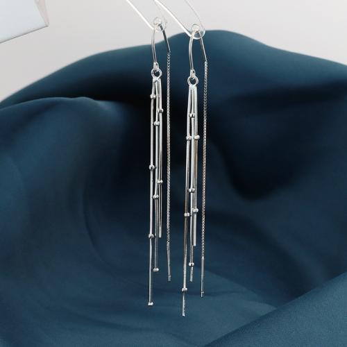 925 Sterling Silver Thread Through Earrings fashion jewelry & for woman 90mm Sold By Pair