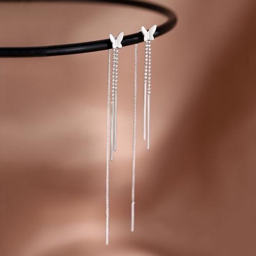 925 Sterling Silver Thread Through Earrings fashion jewelry & for woman 120mm Sold By Pair