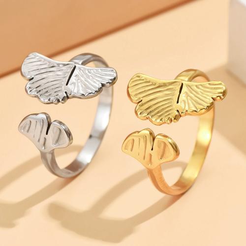 Stainless Steel Finger Ring 304 Stainless Steel Ginkgo Leaf fashion jewelry & for woman US Ring Sold By PC