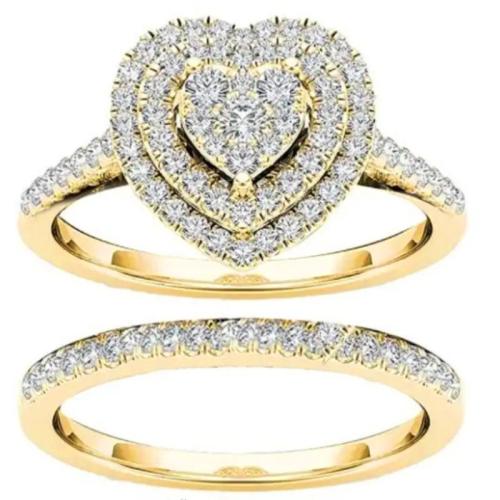 Fashion Brass Ring Set Heart 2 pieces & micro pave cubic zirconia & for woman Sold By Set