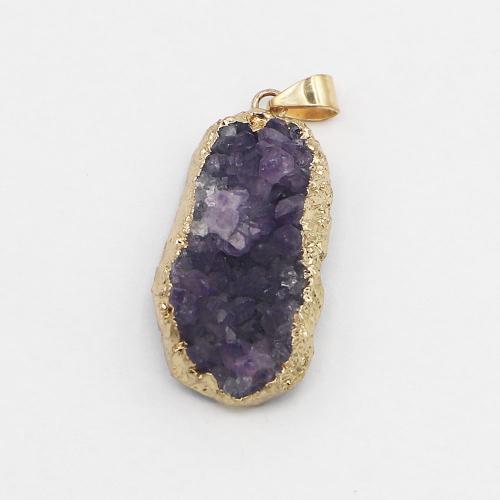 Quartz Gemstone Pendants Amethyst with Brass & Iron & 304 Stainless Steel irregular plated DIY mm*20-25mm*10-20mm Sold By PC