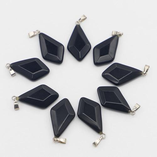 Black Obsidian Přívěsky, s Železo & 304 Stainless Steel, Rhombus, barva pozlacený, DIY, černý, nikl, olovo a kadmium zdarma, 25x15x5mm, Prodáno By PC