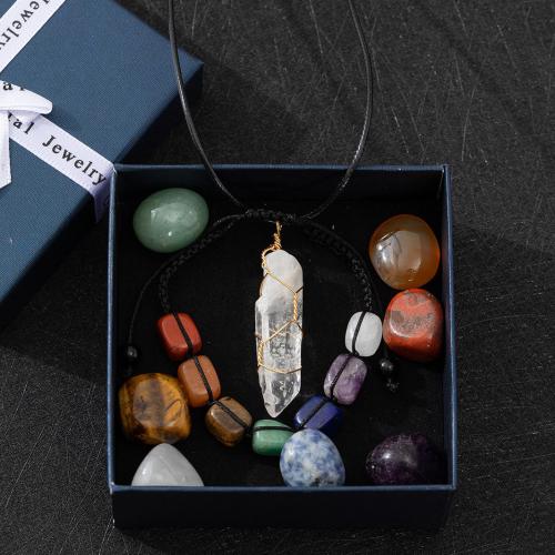 Natural Stone Boxed Decoration Gemstone with Knot Cord & paper box & leather cord & Iron mixed colors nickel lead & cadmium free Sold By Box