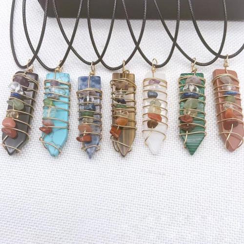 Gemstone Pendants Jewelry Natural Stone with Iron gold color plated DIY nickel lead & cadmium free Sold By PC