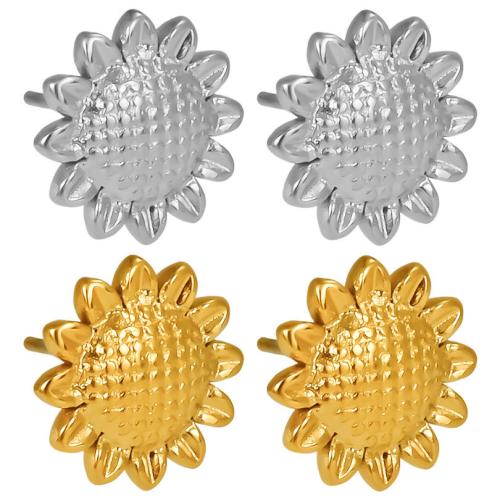 Stainless Steel Stud Earrings 304 Stainless Steel Sunflower Vacuum Ion Plating fashion jewelry & for woman Sold By Pair